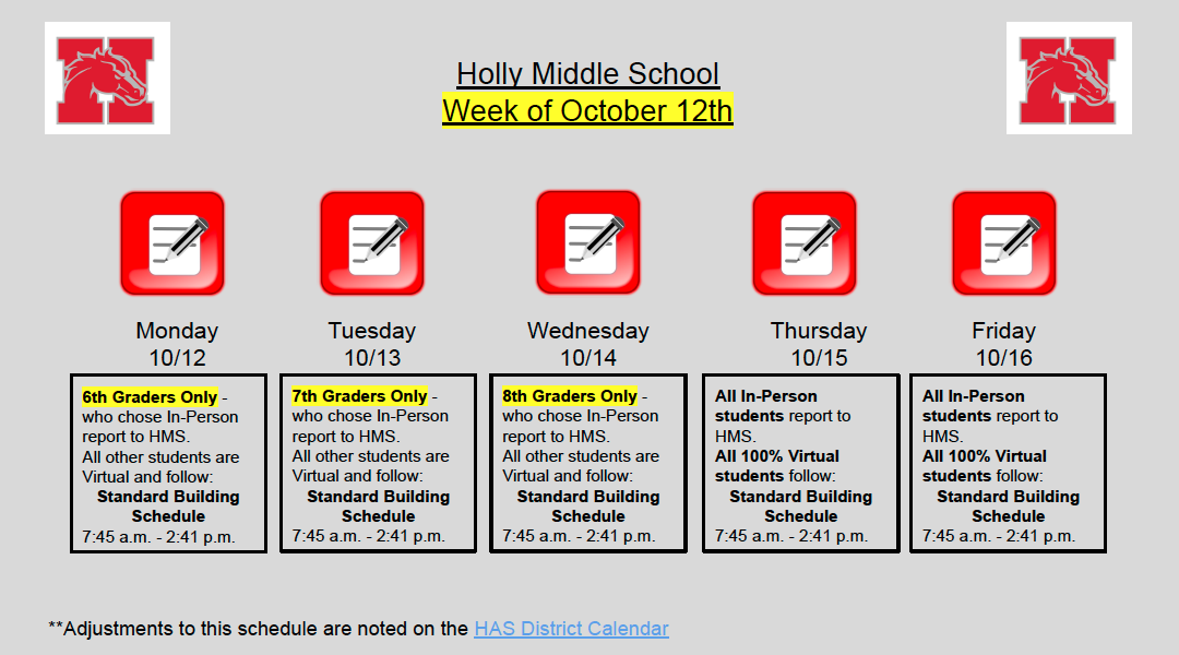 HMS Week of 10-12-20 schedule