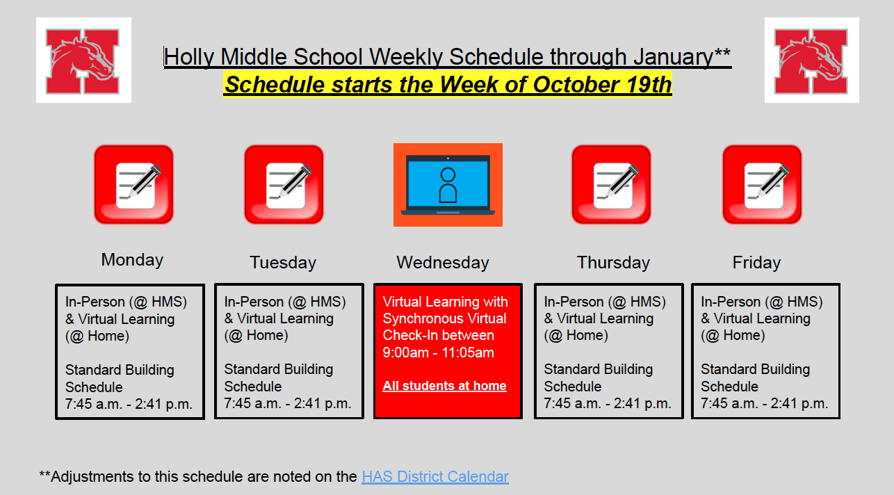 Weekly schedule 10-19-20 through January 2021