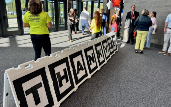 Thank you sign at middle school open house
