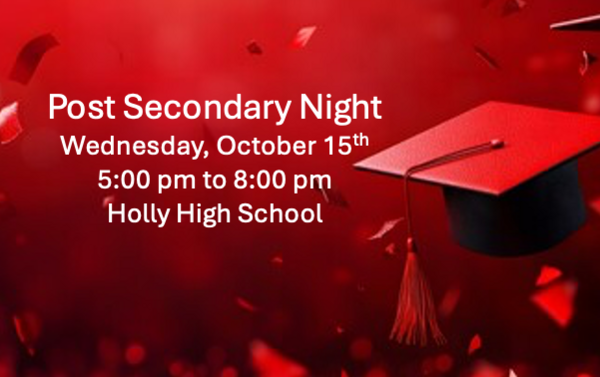 Post Secondary Night - 10-15-25 5 to 8 pm Holly High School