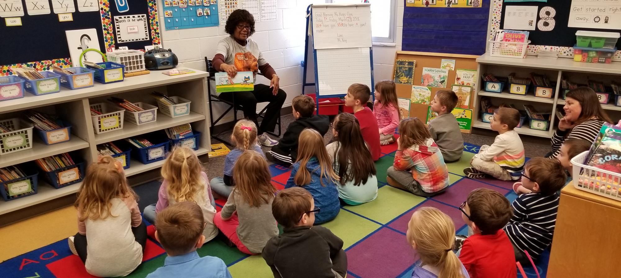 Mrs. Blair reading to a Kindergarten class