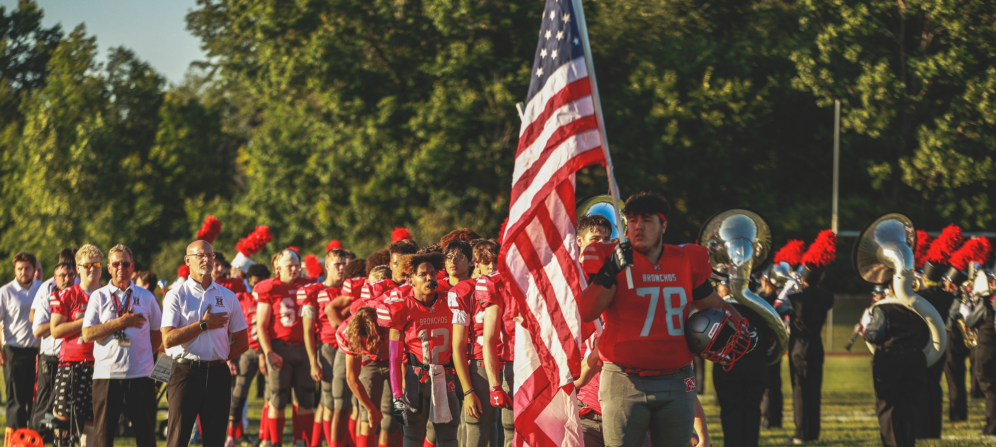 Football players with american flag