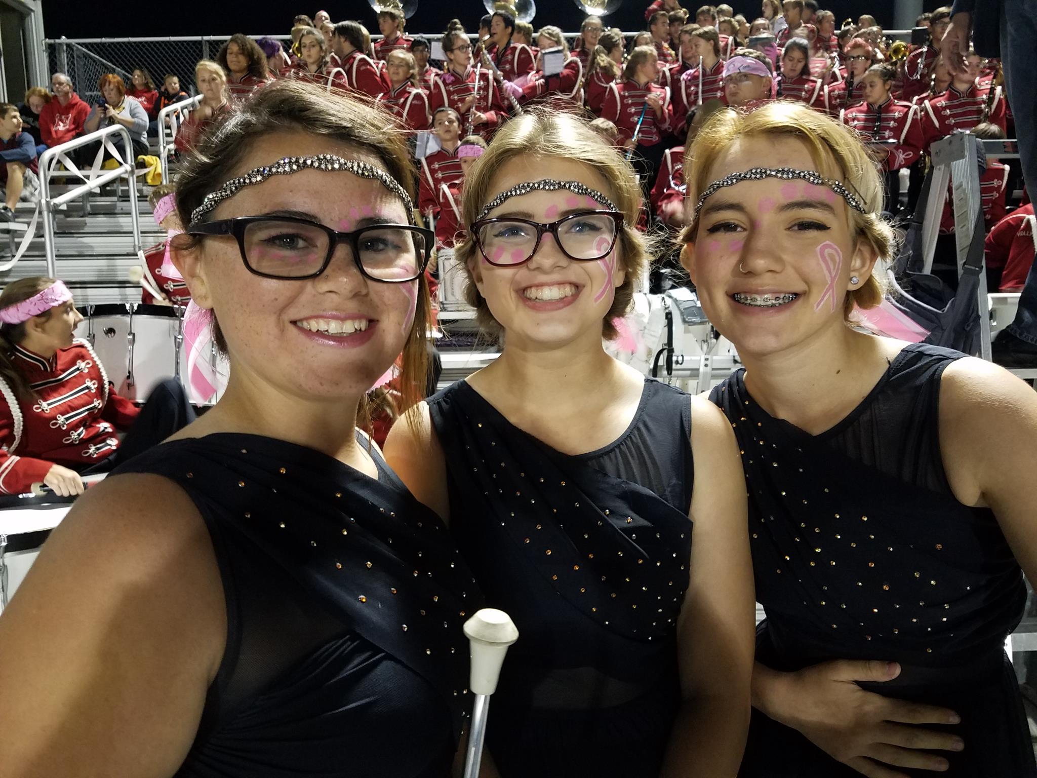 Girls from the color guard at the pink game