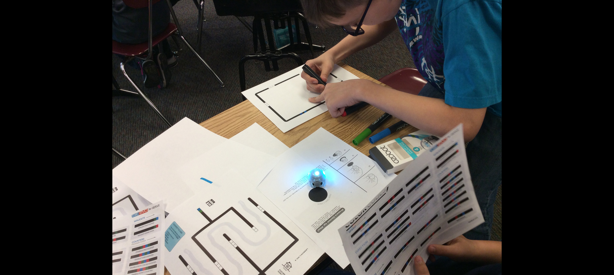 5th Grade student using Ozobot.  Thank you Holly Educational Foundation for awarding Miss Raymoure the scholarship to purchase a class set!