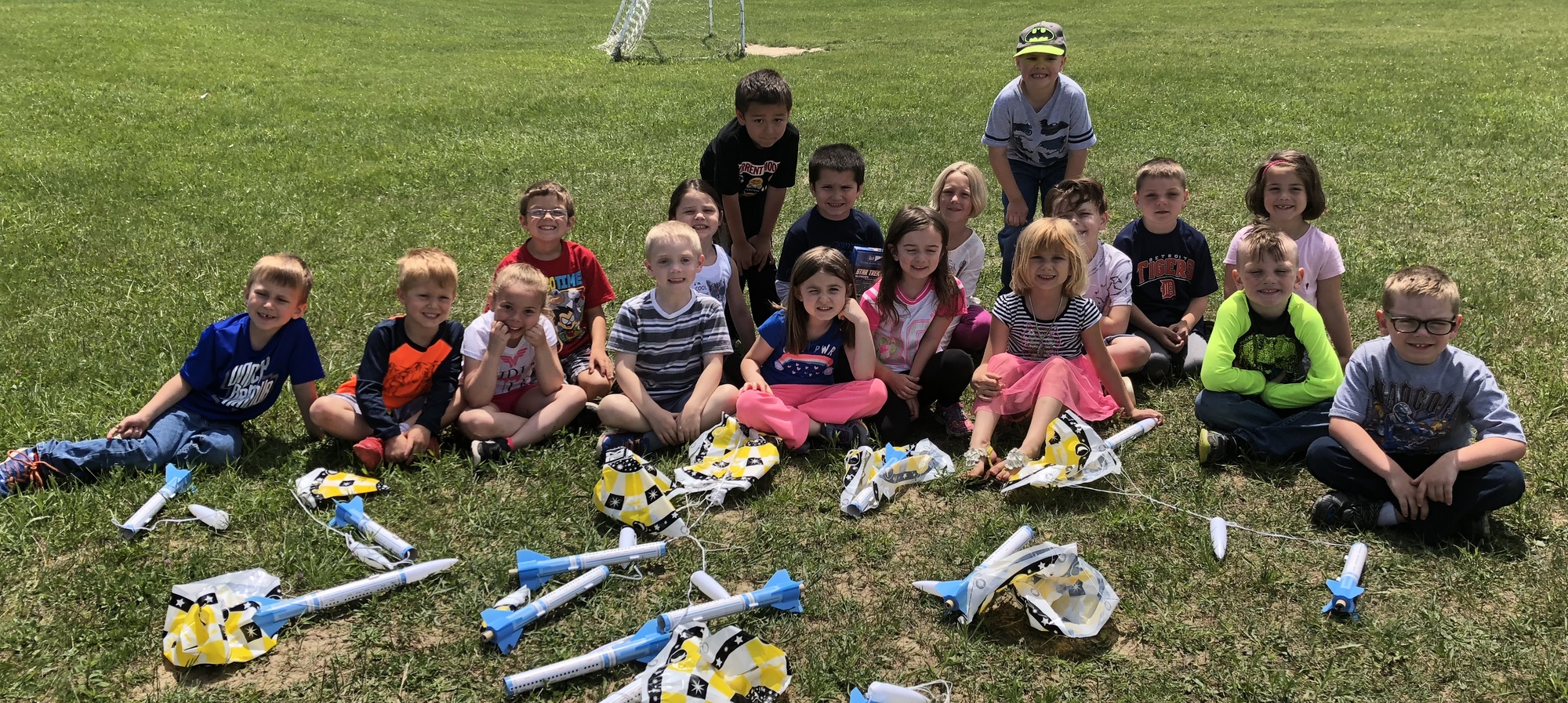 Kindergarteners with their rockets for science