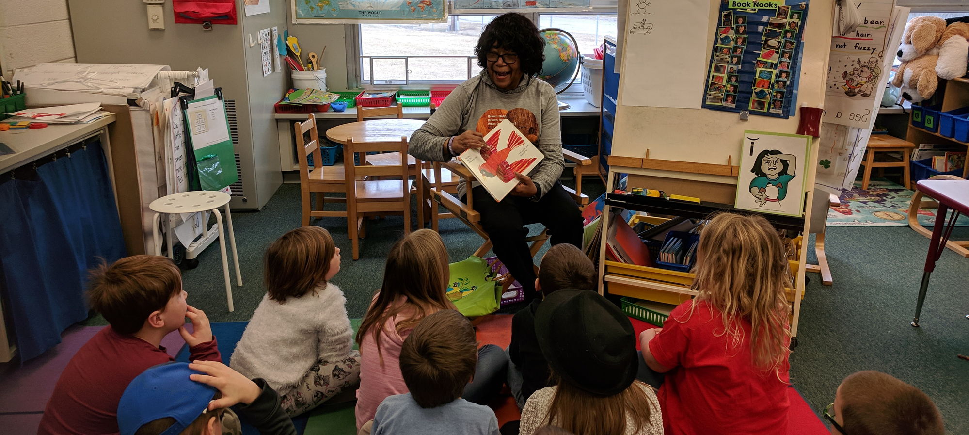 Mrs. Blair reading to students at Holly elementary