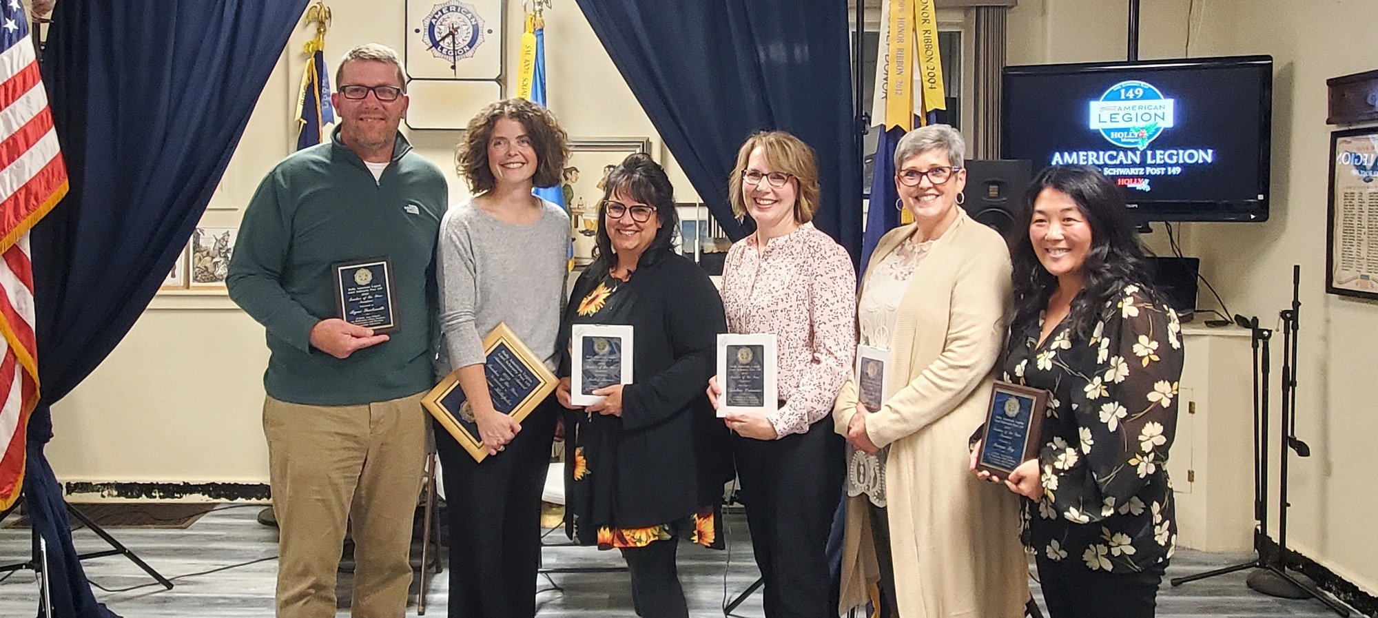 Six teachers receiving awards from the American Legion