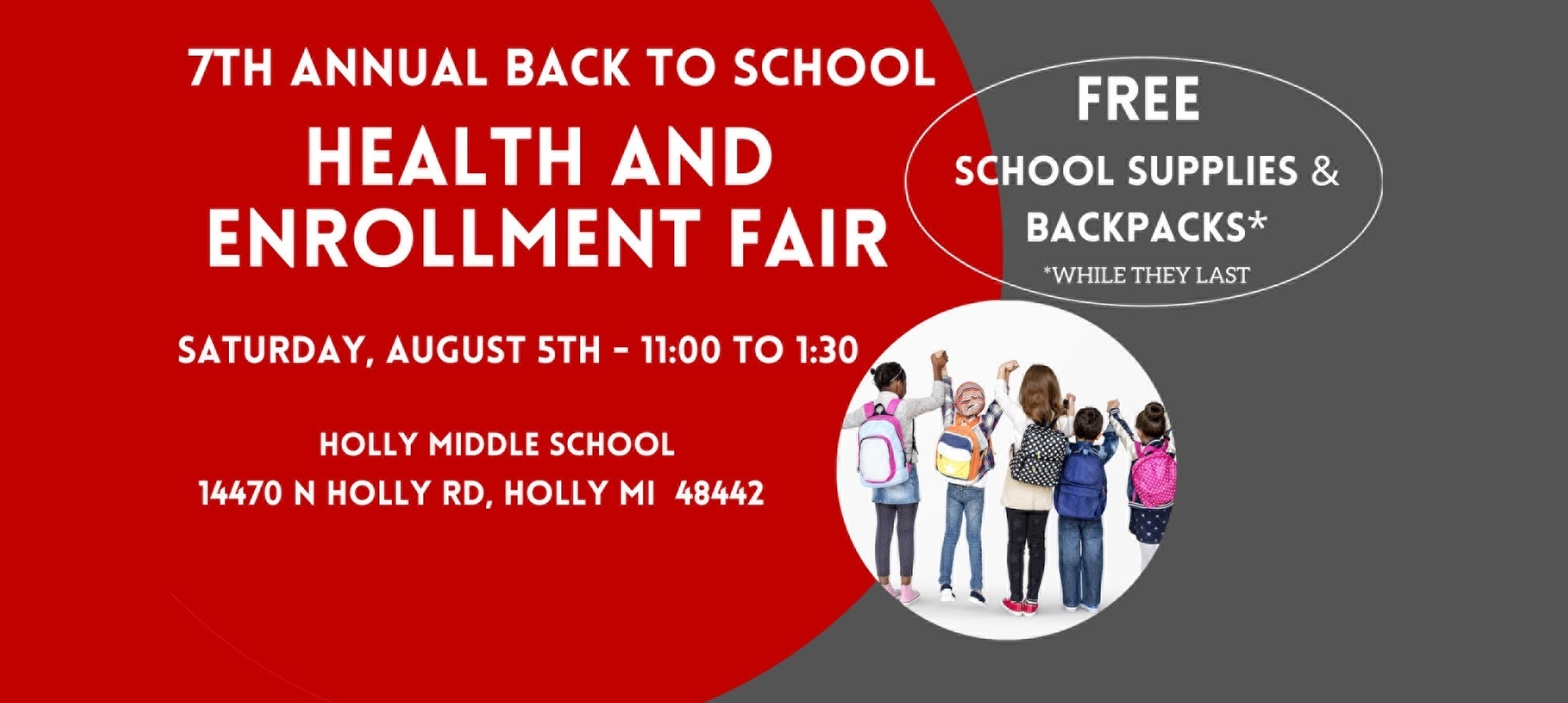 7th Annual Back to School Health and Enrollment Fair Flyer Image
