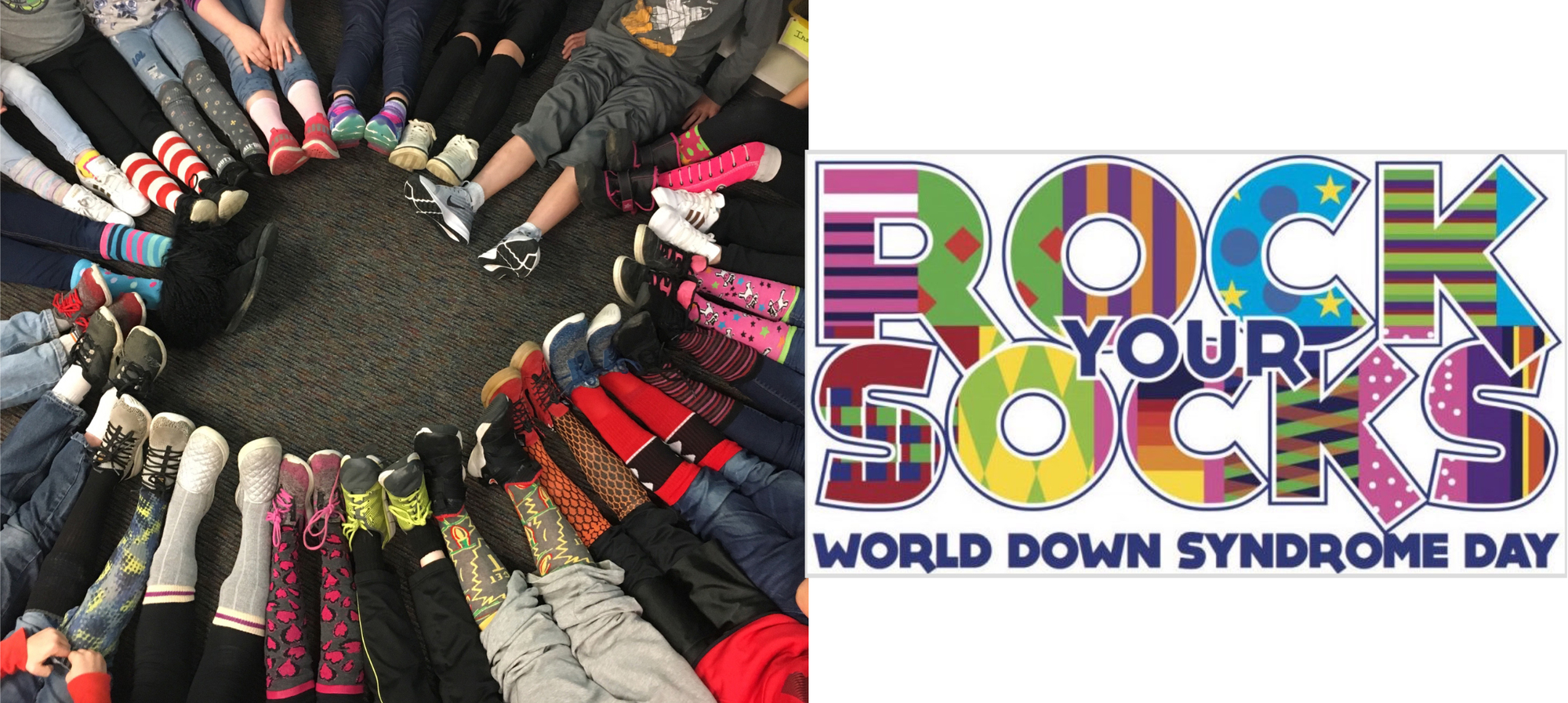 Students at Patterson Elementary were "Rocking their Socks for World Down Syndrome Day".  Students were sitting in a circle showing their socks.