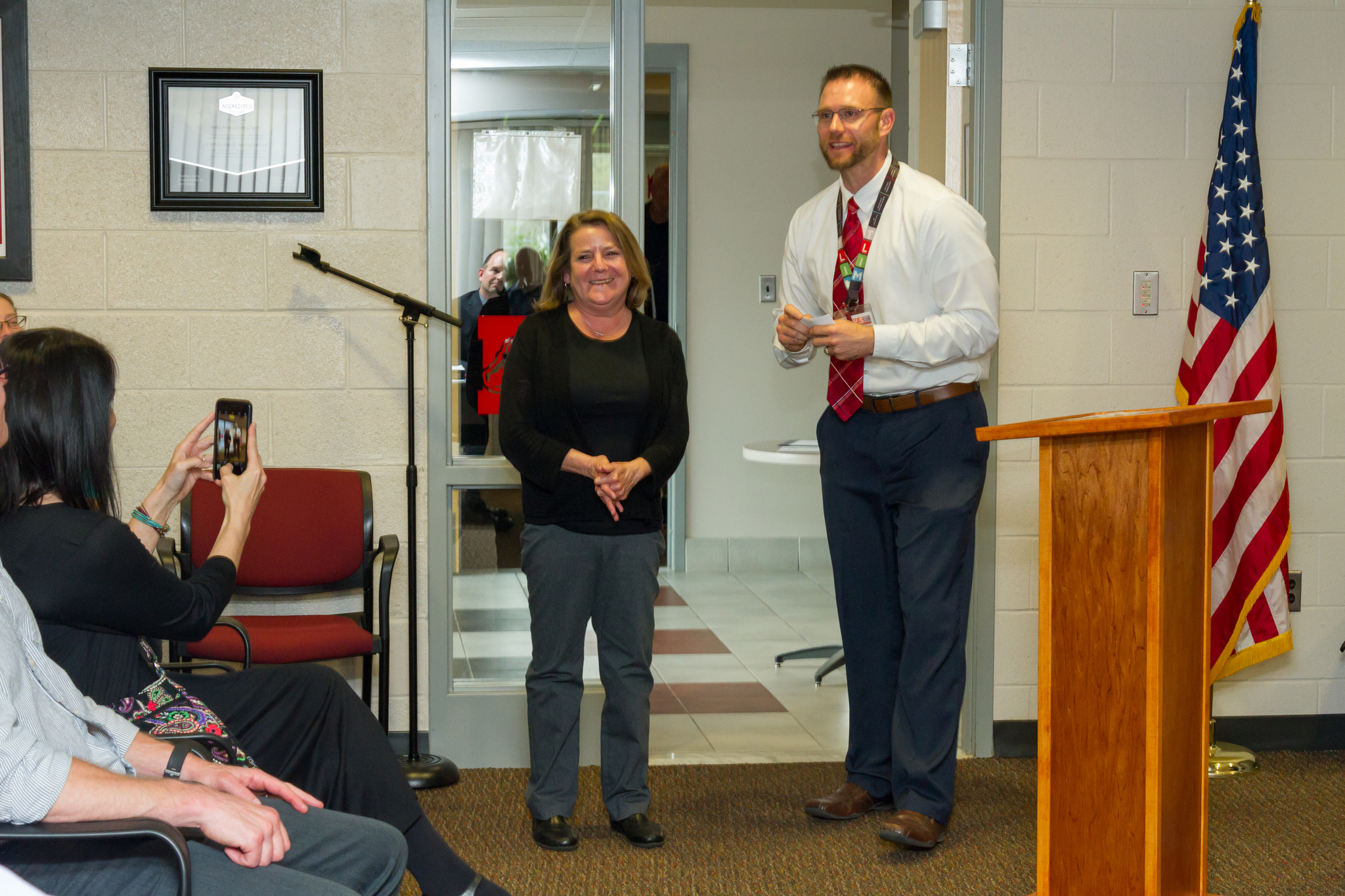 Mrs. Keener receiving her award with Mr. Curl