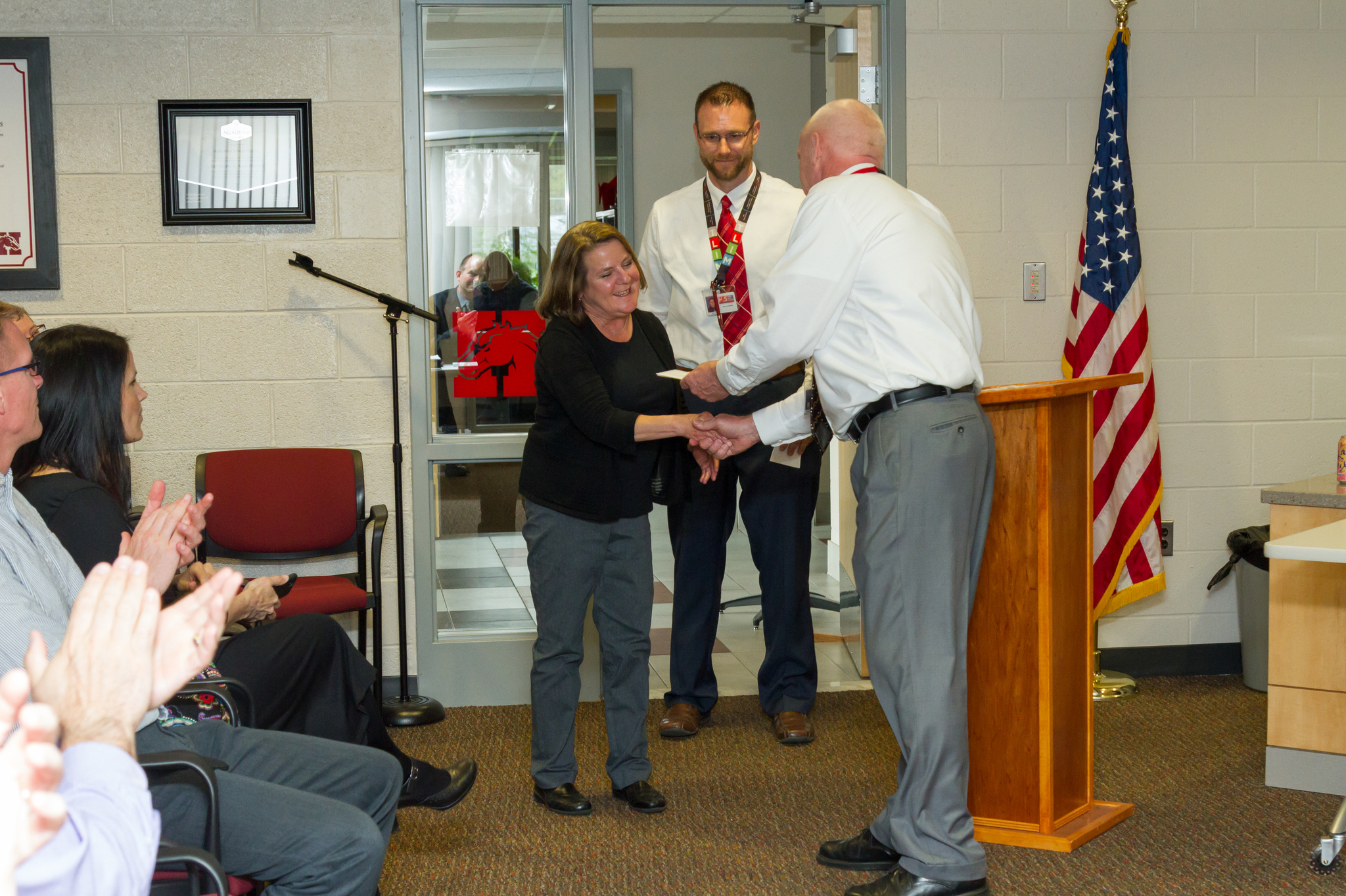 Mrs. Keener receiving her award from Mr. Nuss