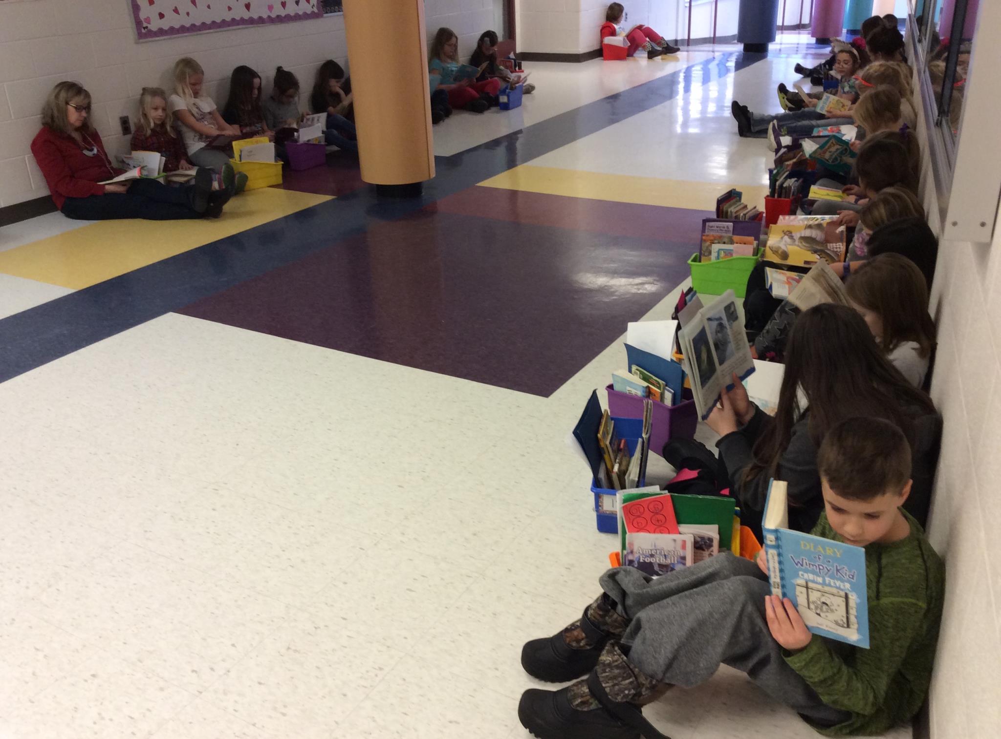 Students in the hallway for Read Across Patterson