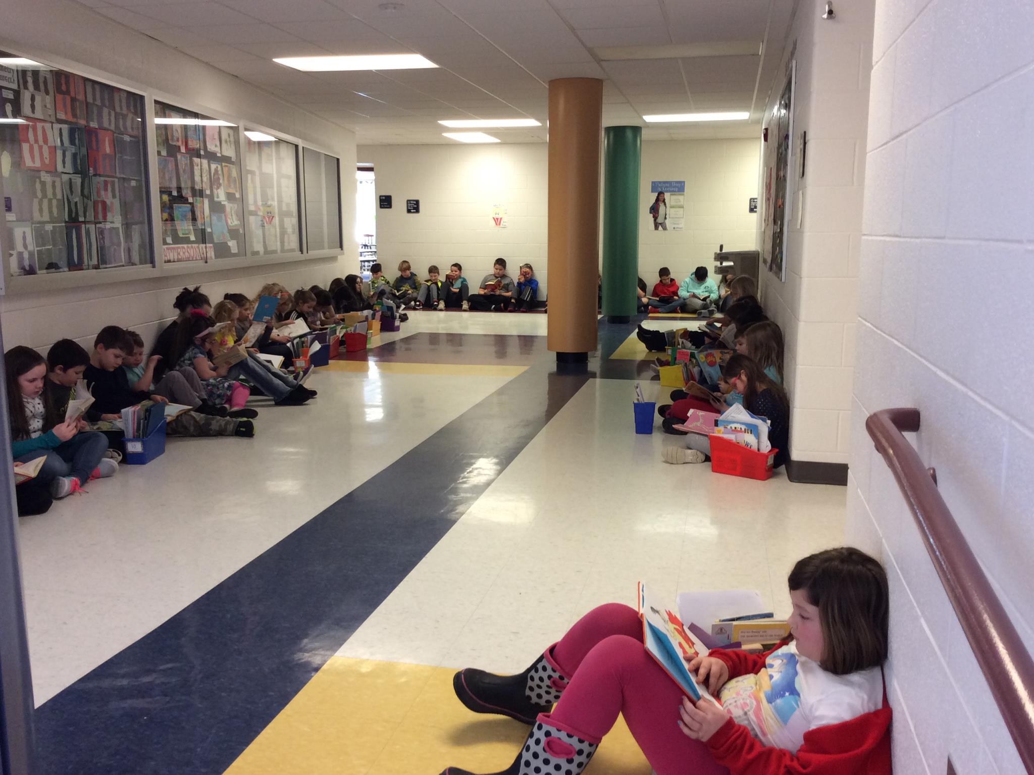 Students in the hallway for Read Across Patterson