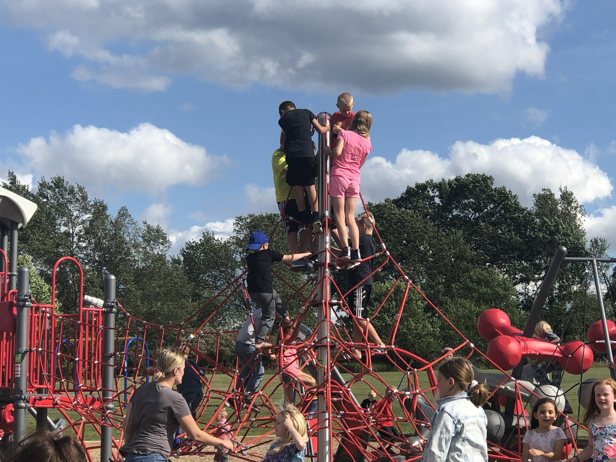 Students playing on the new playground