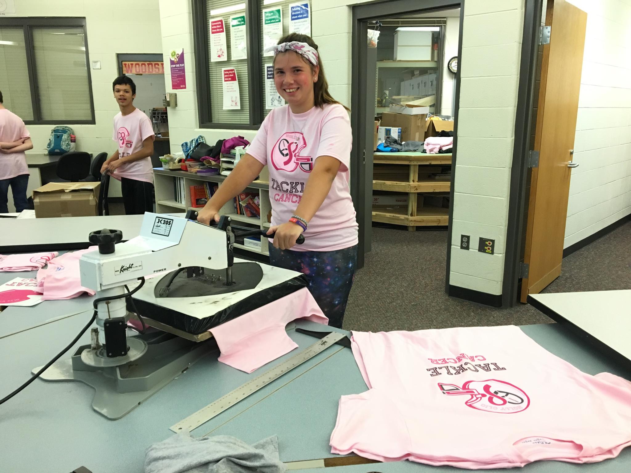 Making pink shirts in Mr. Hall's Class!