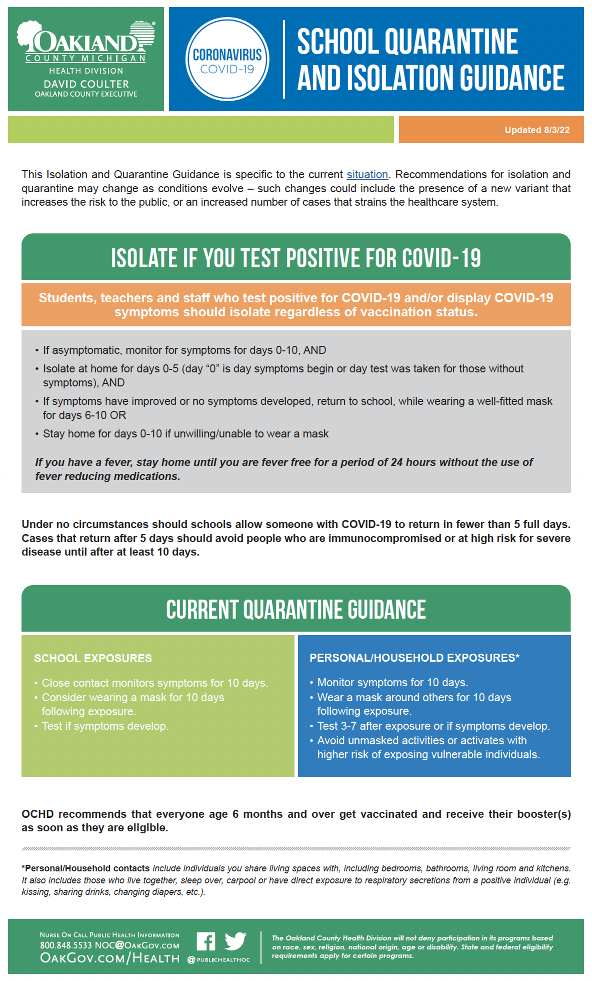 School Quarantine and Isolation Guidance - August 2022 Image