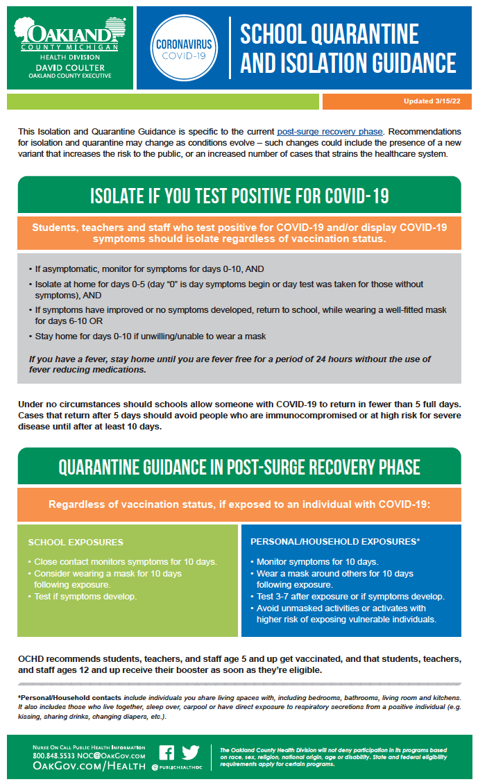 Updated School Quarantine Guidance 3-23-22 Image
