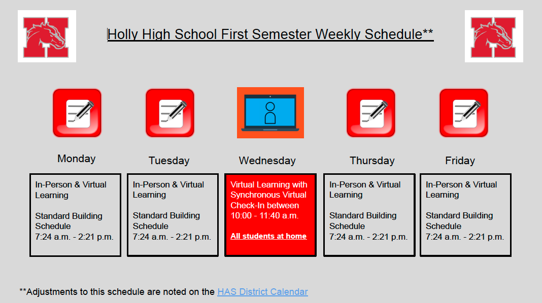 Weekly Schedule for Semester 1