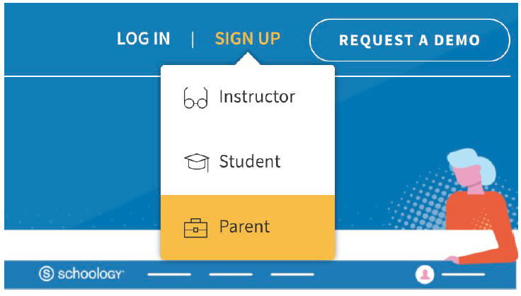 Sign up screen for schoology - Parent